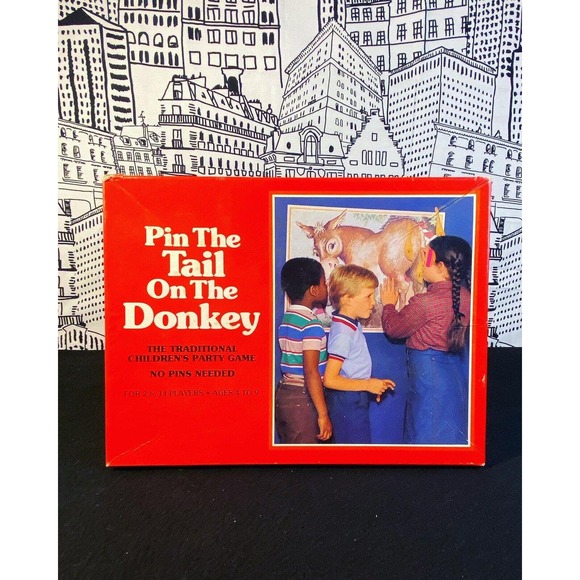 Vintage 1981 Pin The Tail On The Donkey Party 80s Game Golden RARE Complete - Picture 2 of 10